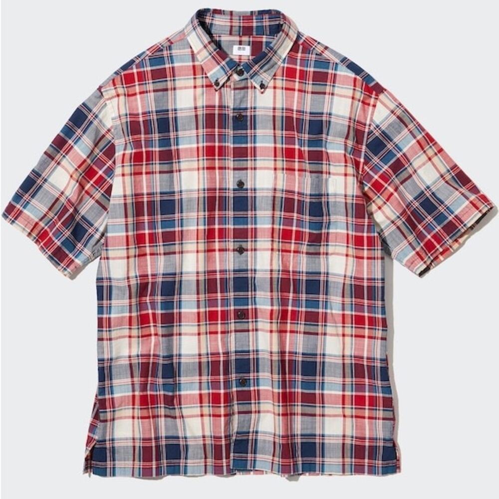 Uniqlo Shirt Mens Size Small Madras Plaid Short-Sleeve 100% Cotton Button NWOT